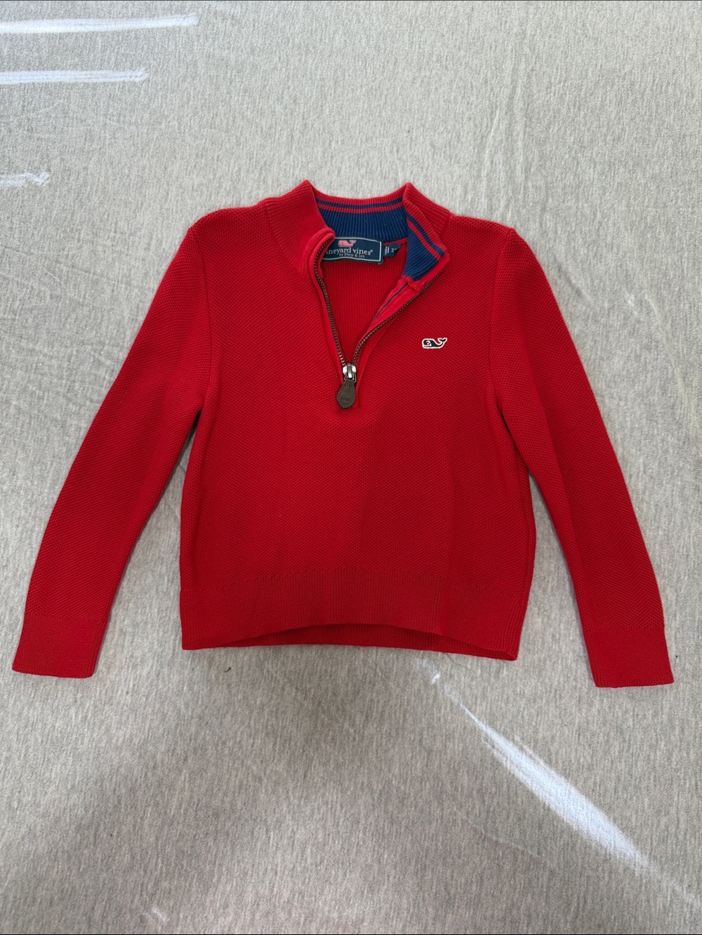 Vineyard Vines Red Half-Zip Knit Sweater with Navy Trim